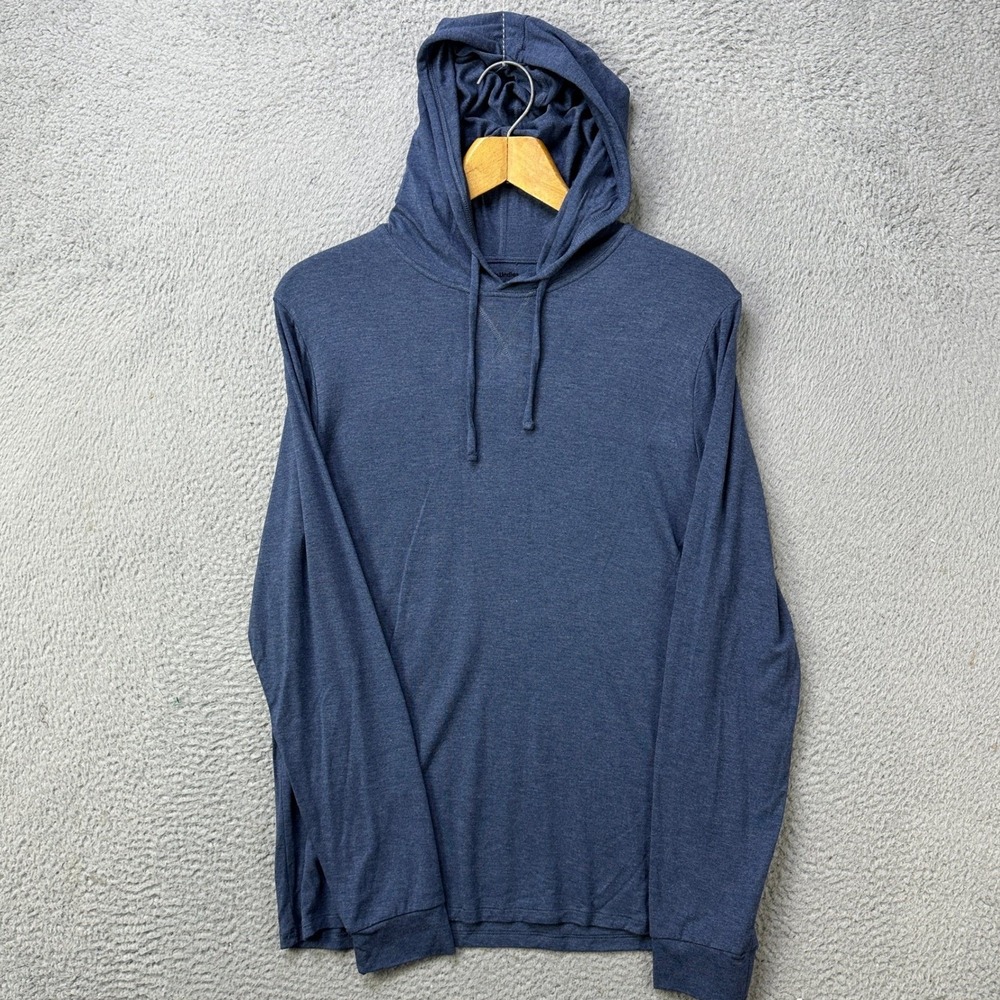 MeUndies Mens Medium Blue Sweatshirt Hoodie Blue Drawstring Stretch Pullover EUC